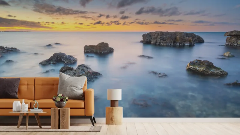 Coastal ocean sunset gradient artwork ideal for living room decor.