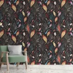 Teal and mustard nature-inspired wall mural, ideal for Los Angeles and Dubai interiors, offering trendy boho accent style.