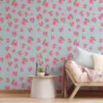 Charming cottagecore floral wallpaper in pink and blue tones, ideal for Trendy apartments and bedrooms with a timeless, classic home decor appeal.