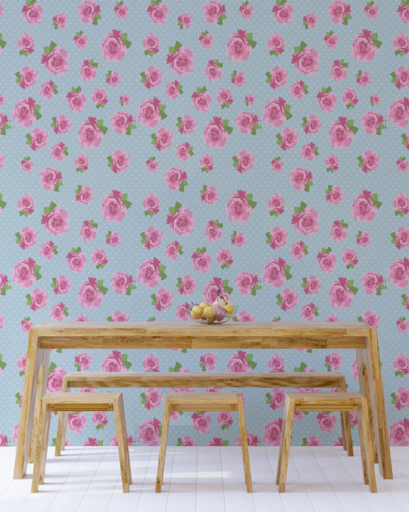 Soft floral accent wallpaper with blue and pink patterns for modern homes, offering a cozy removable cottage bedroom design for elegant interiors.