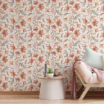 Peach tone floral removable wallpaper featuring lily artwork for a cozy bedroom makeover with stylish modern mural appeal for home interiors.