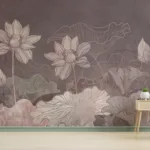 Blush floral vinyl wallpaper featuring lotus motifs, easy to peel and stick, bringing Arizona-style warmth and serenity to any modern interior wall.