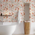 Soft pink floral peel and stick mural wallpaper designed for modern rooms, adding gentle artistic blooms and refreshing removable wall decor style.
