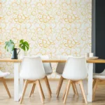 Luxurious golden floral removable wallpaper mural in Los Angeles homes — perfect vinyl wall art for bedroom decor.