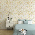 Elegant golden yellow botanical wallpaper for bedrooms — peel and stick vinyl mural designed for city homes seeking a rich floral wall statement.