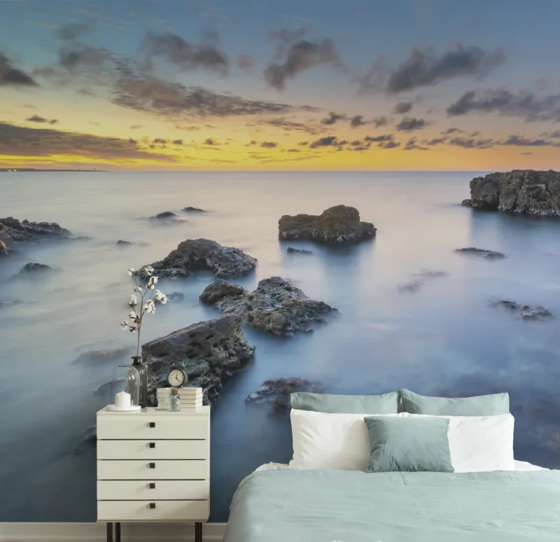 Soft gradient sunset beach canvas wall art offering warm, relaxing tones for interior spaces, echoing tranquil coastal scenery around Auckland, New Zealand.