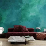 Artistic green and blue peel and stick wallpaper mural for Modern homes, ideal for accent walls and modern living room interior transformations.