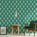 Artistic green and white peel and stick wallpaper for DIY décor lovers, offering a clean modern look inspired by London contemporary interiors.