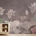Trendy large lotus floral mural wallpaper, removable and easy to apply, perfect for apartments and homes with a fresh botanical modern vibe.