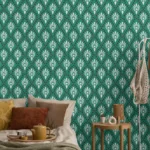 Midcentury green burst removable wallpaper ideal for stylish kitchen updates, blending classic design with the artistic feel of Berlin homes.