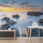 Minimalist sunset seascape print with smooth gradient ocean hues, adding a modern and calming touch to walls.