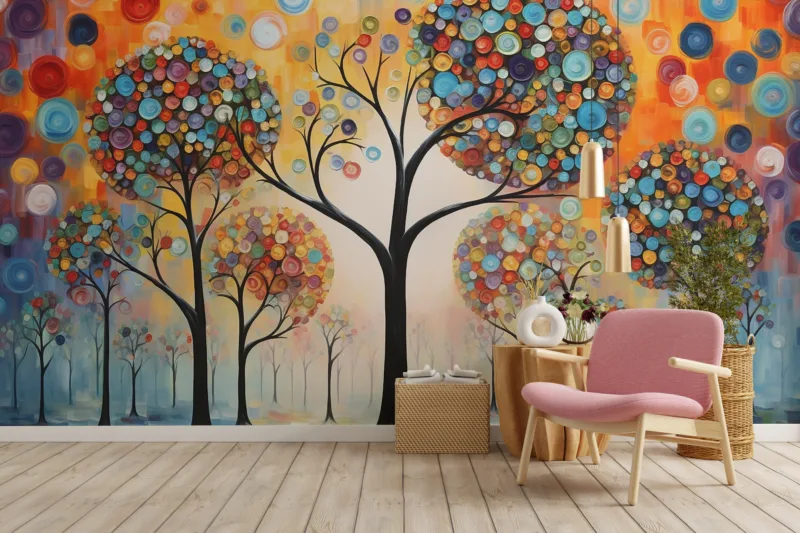 Modern colorful tree art print for Chicago interiors, blending contemporary wall style with natural artistic vibes.