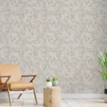 Beige neutral damask peel and stick baroque wallpaper designed for homes needing a warm removable decor accent with premium texture.