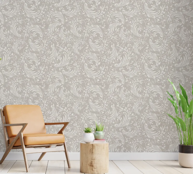 Beige neutral damask peel and stick baroque wallpaper designed for homes needing a warm removable decor accent with premium texture.