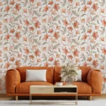 Orange and pink lily botanical vinyl wall mural decal bringing a interior vibe with soft floral patterns perfect for modern decorative walls