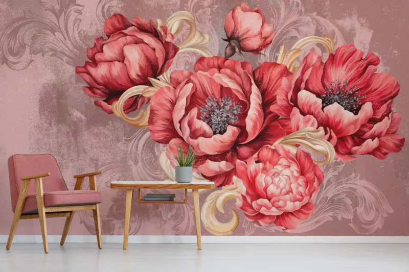 Custom-fit red and pink peony wall mural offering artistic floral beauty for elegant interiors, highly favored in Manchester UK decor trends.