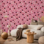 Pretty pink daisy wallpaper ideal for boho home Decor and bedroom makeovers.