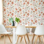 Pink and orange floral vinyl peel and stick wall mural adding a Paris interior charm with soft botanical tones for stylish modern decorative room walls