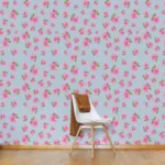 Romantic pink rose vintage wallpaper with blue floral details, ideal for London cottages and bedrooms, offering an easy peel and stick home update.