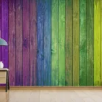 Rainbow handcrafted wooden wall panel for San Francisco and Riyadh interiors, creating a warm rustic accent ideal for modern artistic home walls.