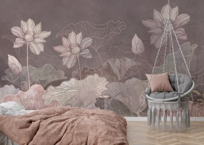 Charming pink lotus floral removable mural brings elegance and freshness to Chicago room makeovers, blending nature-inspired wall art with modern decor trends.