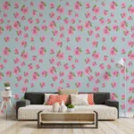 Removable pink floral wallpaper with blue vintage tones, perfect for Sydney interiors to refresh bedrooms and walls with easy peel and stick charm.