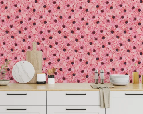 Soft Floral Wallpaper Pink Daisy Botanical Print Peel and Stick Denver Home Special Soft pink daisy botanical peel and stick wallpaper brings a floral calm to Denver, Doha, or Manchester interiors.
