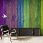 Vertical rainbow panel wall art made of premium wood, ideal for Chicago and Melbourne homes, adding handcrafted artistry and color to minimalist rooms.