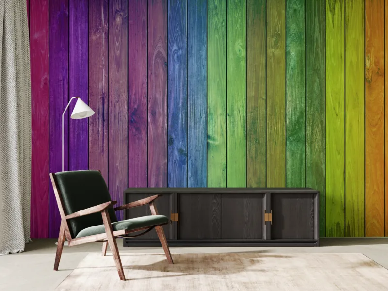 Vertical rainbow panel wall art made of premium wood, ideal for Chicago and Melbourne homes, adding handcrafted artistry and color to minimalist rooms.