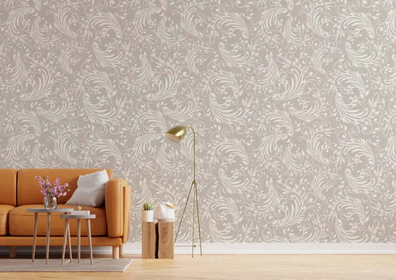 Vintage scroll patterned damask removable wallpaper perfect for Living rooms aiming for a refined classic wall decor transformation.