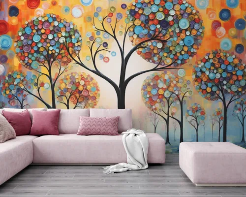 Whimsical tree canvas with colorful swirls, a nature-themed centerpiece loved by Denver art and decor lovers.