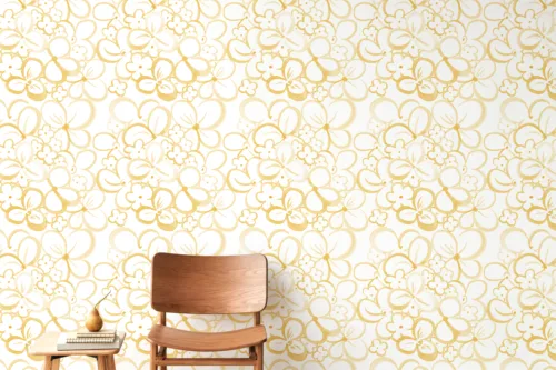 Elegant yellow bloom floral wallpaper for bedrooms — perfect peel and stick vinyl wall decor trend in Modern homes, adding a soft luxury floral touch.