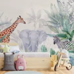 Modern jungle nursery wall art focusing on zebra designs, adding a playful safari touch to kids’ spaces commonly styled.